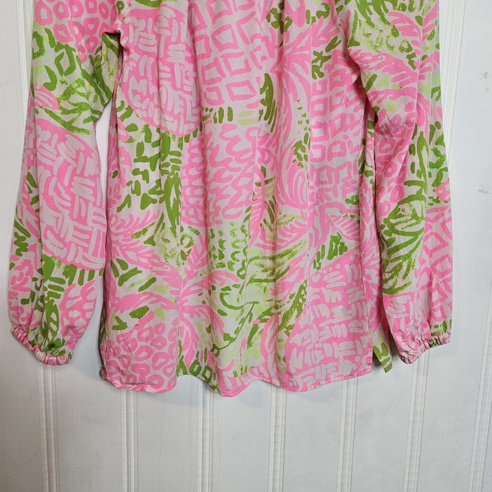 Lilly Pulitzer Elsa Silk Top Home Slice Pink Pineapple XS - Picture 10 of 15